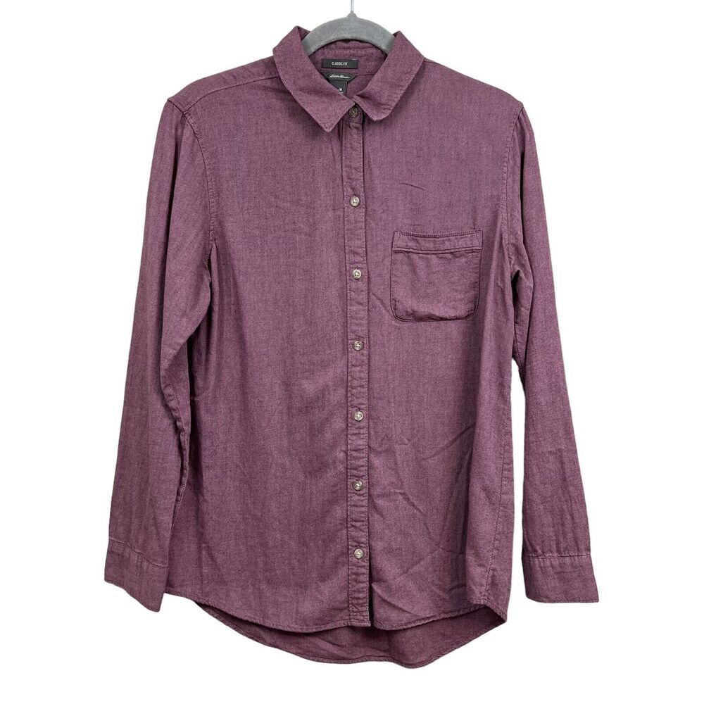 Eddie Bauer Womens Shirt Top Classic Fit Button Up Long Sleeves Burgundy Size M*